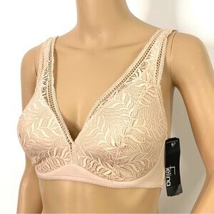 NWT Felina Cream Lace Bra with V-Neck and Wire-Free Design Size 34 D